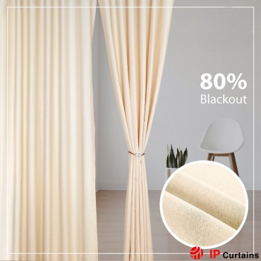 Cream 80% Blackout Curtain: Premium Linen Cotton with Hook & Ring