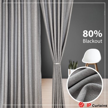 GREY 80% Blackout Curtain: Premium Linen Cotton with Hook & Ring