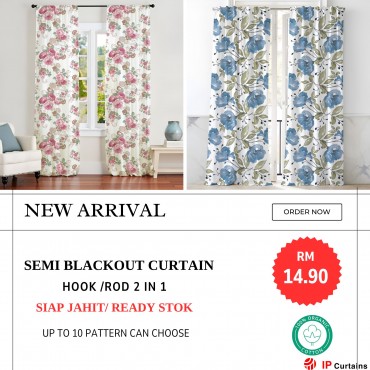 Semi Blackout Flora Curtains 2-in-1: Ready Stock for Doors and Windows