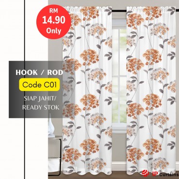 C01 Flora Semi-Blackout Curtains 140x220cm | 2-in-1 Hook & Rod | Door, Window Ready