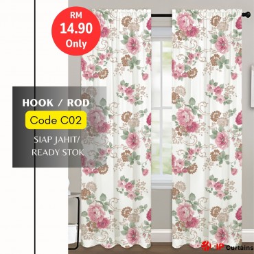 C02 Flora Semi-Blackout Curtains 140x220cm | 2-in-1 Hook & Rod | Door, Window Ready