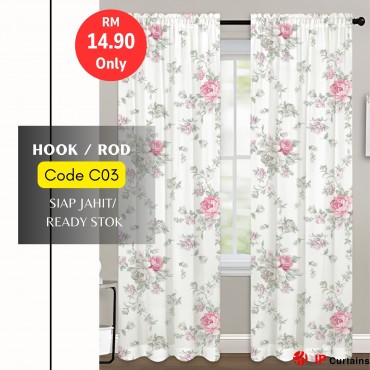 C03 Flora Semi-Blackout Curtains 140x220cm | 2-in-1 Hook & Rod | Door, Window Ready