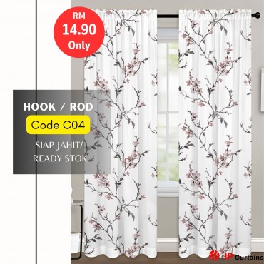 C04 Flora Semi-Blackout Curtains 140x220cm | 2-in-1 Hook & Rod | Door, Window Ready