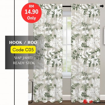 C05 Flora Semi-Blackout Curtains 140x220cm | 2-in-1 Hook & Rod | Door, Window Ready