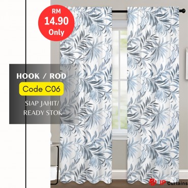 C06 Flora Semi-Blackout Curtains 140x220cm | 2-in-1 Hook & Rod | Door, Window Ready