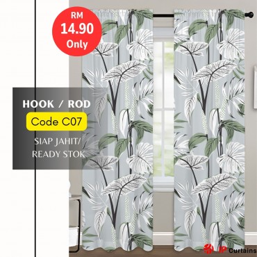 C07 Flora Semi-Blackout Curtains 140x220cm | 2-in-1 Hook & Rod | Door, Window Ready