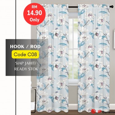 C08 Flora Semi-Blackout Curtains 140x220cm | 2-in-1 Hook & Rod | Door, Window Ready