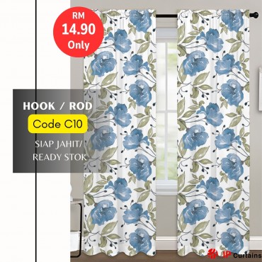 C10 Flora Semi-Blackout Curtains 140x220cm | 2-in-1 Hook & Rod | Door, Window Ready