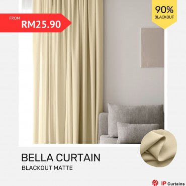 Bella Blackout Curtains: 90% Matte Plain | Ready Stock - Almond