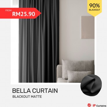 Bella Blackout Curtains: 90% Matte Plain | Ready Stock - Smoke Grey