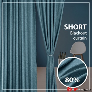 Short Size| Linen Cotton Curtain Turquoise Color 80% Blackout |Ready Stock