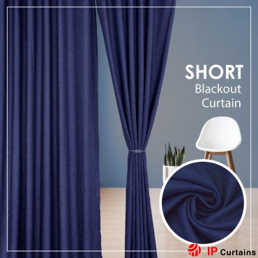 Short Size| Linen Cotton Curtain Navy Blue Color 80% Blackout |Ready Stock