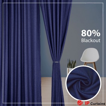 Navy Blue 80% Blackout Curtain: Premium Linen Cotton with Hook & Ring