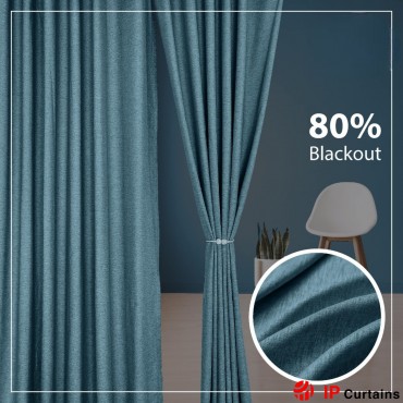 Turquoise 80% Blackout Curtain: Premium Linen Cotton with Hook & Ring