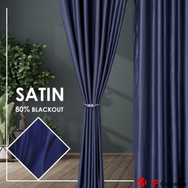 Dark Blue 80% Blackout Curtain: Premium Satin Polyester for Stylish Interiors