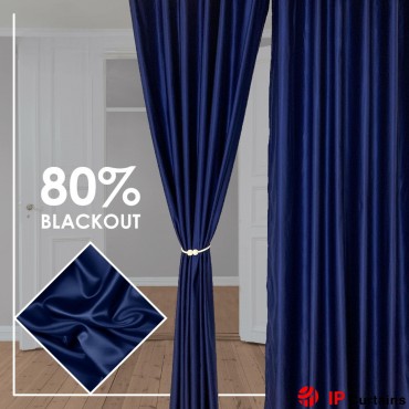 Dark Blue 260cm Long Satin Curtains - 80% Blackout - Free Hooks & Rings