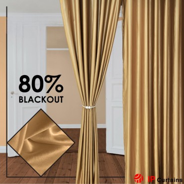 Golden Brown 260cm Long Satin Curtains - 80% Blackout - Free Hooks & Rings