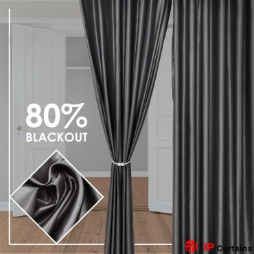 Dark Grey 260cm Long Satin Curtains - 80% Blackout - Free Hooks & Rings