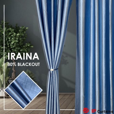 Iraina 3D Shape Curtains: Azure Blue, 80% Blackout, Smooth & Textured, Hook/Ring Type