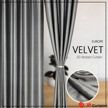 Velvet 3D Hit Press Curtain: 80% Blackout in Light Grey