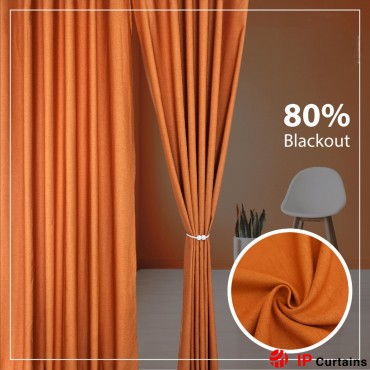 Orange 80% Blackout Curtain: Premium Linen Cotton with Hook & Ring