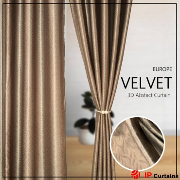 Velvet 3D Hit Press Curtain: 80% Blackout in Khaki